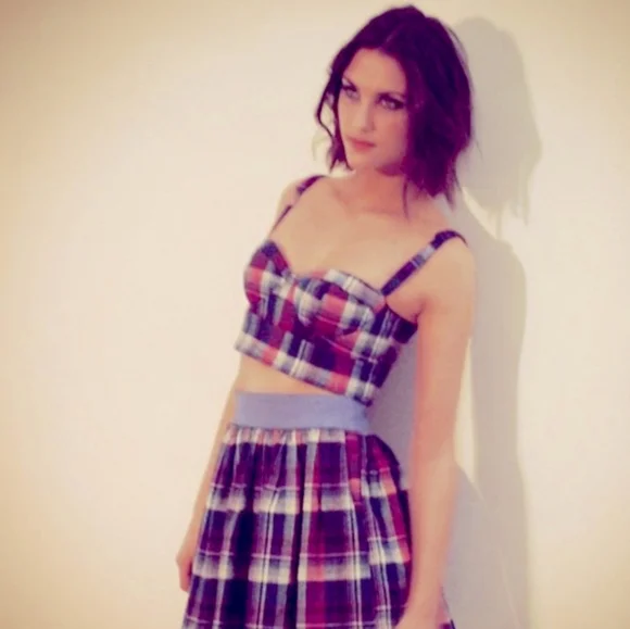 Plaid MTV Press Piece Sweetheart Neck Tank Top Crop Top (M) Seen On Celebrities - Picture 2 of 9